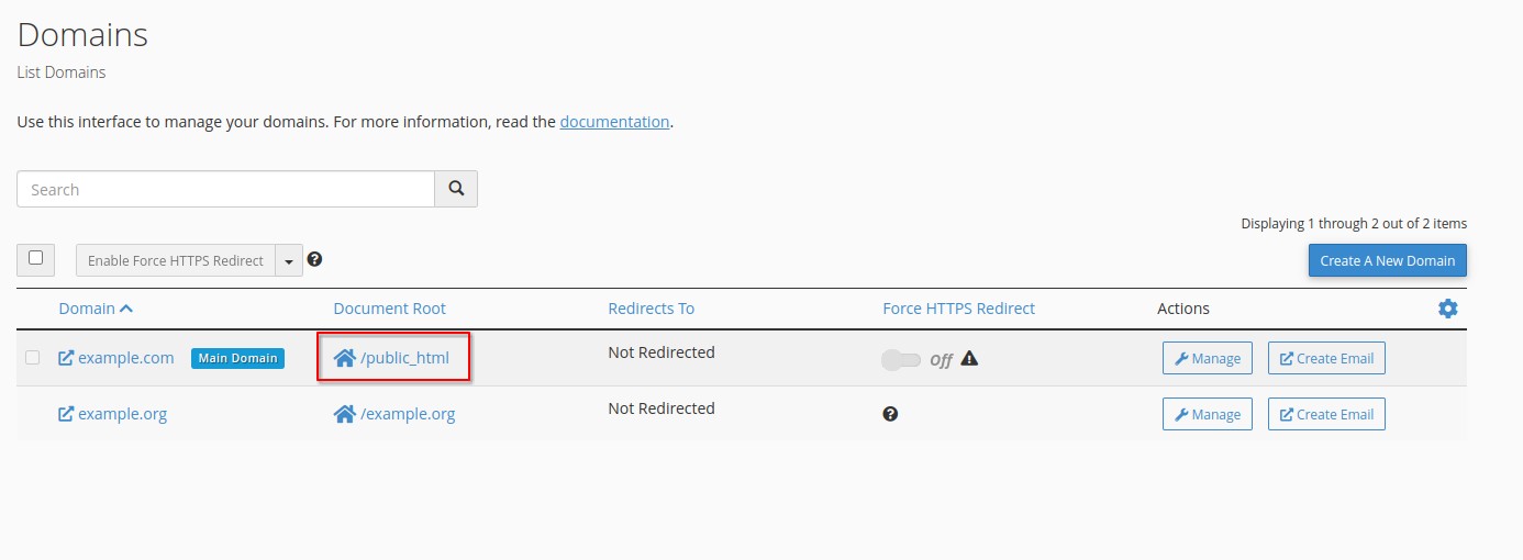 List Domains in cPanel