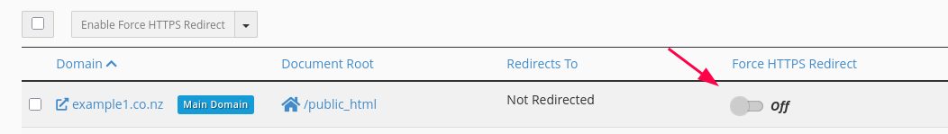 Force HTTPS Redirect option